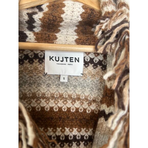 NEW Kujten Paris Zaina Cashmere Belted Waist Long Sleeve Jacket Brown Size: 1 - Picture 4 of 7